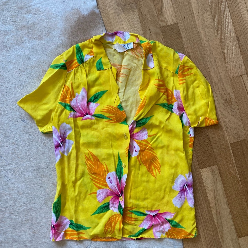 Vibrant Yellow Floral Button Down Shirt